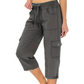 Einfarbige 3/4-Cargohose mit hoher Taille und Kordelzug für Damen