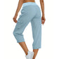 Einfarbige 3/4-Cargohose mit hoher Taille und Kordelzug für Damen