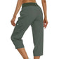Einfarbige 3/4-Cargohose mit hoher Taille und Kordelzug für Damen