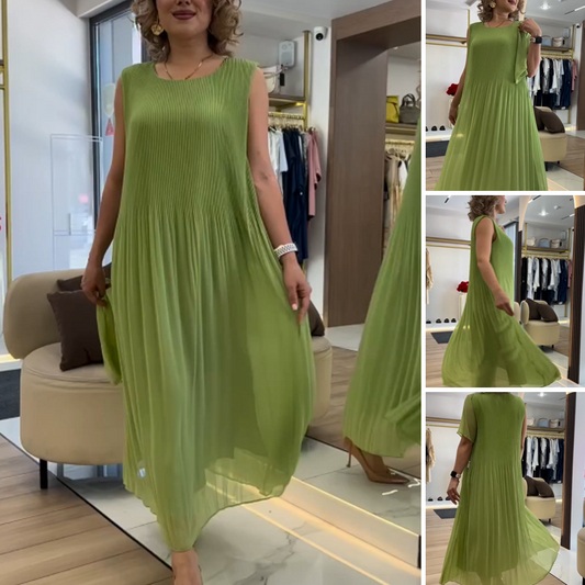 Fließendes grünes ärmelloses Maxikleid