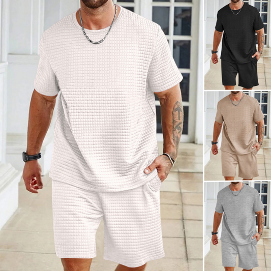 🔥Einfarbiger Trainingsanzug für Herren – T-Shirt + Shorts (2-teiliges Set)