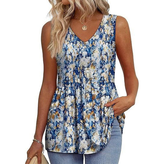 💜LETZTER TAG ANGEBOT - 49% RABATT💜Bedrucktes, fließendes, ärmelloses Tanktop mit V-Ausschnitt und Schößchen für Damen