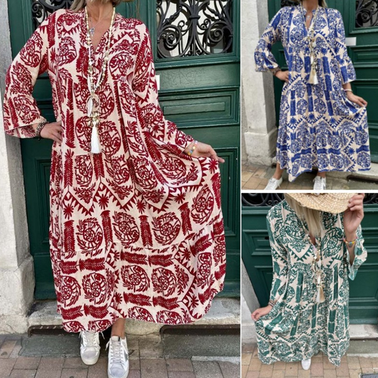 💕Sommer-Heißer Verkauf 49% RABATT💃Damen-Plisseekleid mit V-Ausschnitt und Print