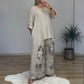 2-teiliges Set aus asymmetrischem Oberteil und bedruckter Hose für Damen