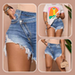 High-Waist Jeansshorts mit diagonaler Knopfleiste, rohen Kanten und Rissen