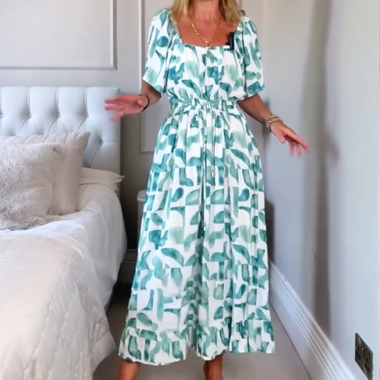 Fließendes Maxikleid mit quadratischem Ausschnitt und Print für Damen