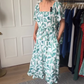 Fließendes Maxikleid mit quadratischem Ausschnitt und Print für Damen