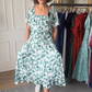 Fließendes Maxikleid mit quadratischem Ausschnitt und Print für Damen