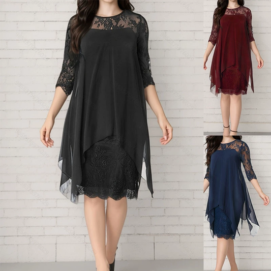 Elegantes Kleid mit High-Low-Saum und Spitzenüberzug für Damen