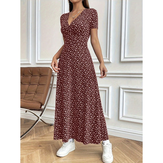 Lässiges Maxikleid mit V-Ausschnitt und Blumenmuster für Damen