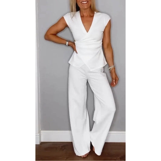 💋Elegantes Damen-Set aus Oberteil und Hose mit V-Ausschnitt