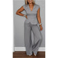 💋Elegantes Damen-Set aus Oberteil und Hose mit V-Ausschnitt