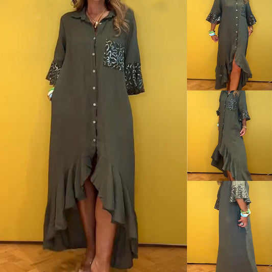 Button-Down-Hemdkleid mit Rüschensaum für Damen