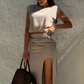 🌸Neu eingetroffen 50 % RABATT💖 Elegantes Damen-Set aus Top und hochgeschlitztem Rock