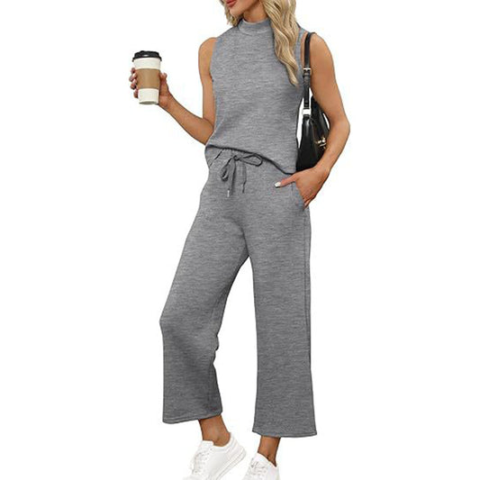 🌸Neu eingetroffen 50 % RABATT💖 Lässiges ärmelloses Damen-Set mit Oberteil und Hose mit weitem Bein, 2-teilig