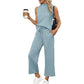 🌸Neu eingetroffen 50 % RABATT💖 Lässiges ärmelloses Damen-Set mit Oberteil und Hose mit weitem Bein, 2-teilig