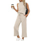 🌸Neu eingetroffen 50 % RABATT💖 Lässiges ärmelloses Damen-Set mit Oberteil und Hose mit weitem Bein, 2-teilig