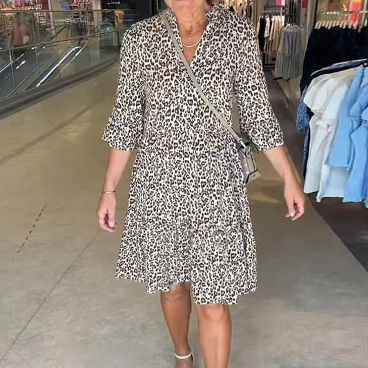 🎉 Sommerschlussverkauf 55 % Rabatt 🛍️ Trendiges, locker sitzendes Kleid mit V-Ausschnitt und Leopardenmuster für Damen