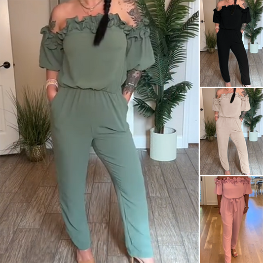 🌸Schulterfreier Rüschen-Jumpsuit | Entspannt und raffiniert auf Knopfdruck✨