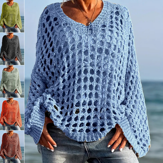 🎉Begrenzter Verkauf🎉Lässiges, einfarbiges Häkel-Stricktop für Damen