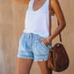 🍃 Distressed-Jeansshorts mit hoher Taille und Kordelzug