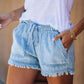 🍃 Distressed-Jeansshorts mit hoher Taille und Kordelzug
