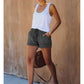 🍃 Distressed-Jeansshorts mit hoher Taille und Kordelzug