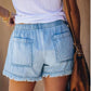 🍃 Distressed-Jeansshorts mit hoher Taille und Kordelzug
