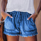 🍃 Distressed-Jeansshorts mit hoher Taille und Kordelzug