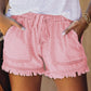 🍃 Distressed-Jeansshorts mit hoher Taille und Kordelzug