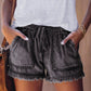 🍃 Distressed-Jeansshorts mit hoher Taille und Kordelzug