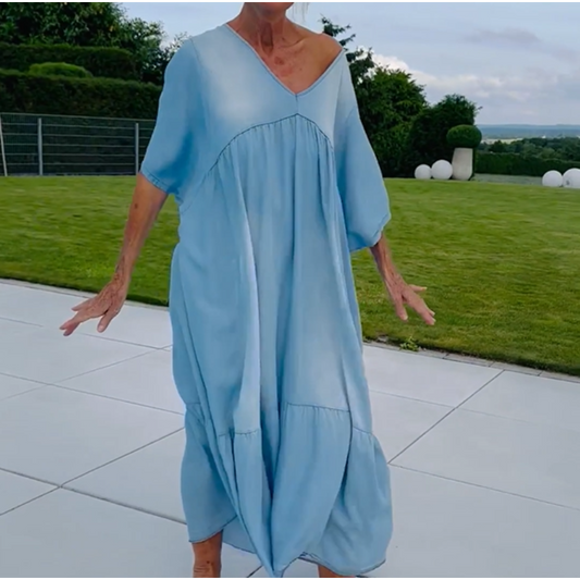 Lässiges, lockeres Maxikleid mit V-Ausschnitt für Damen