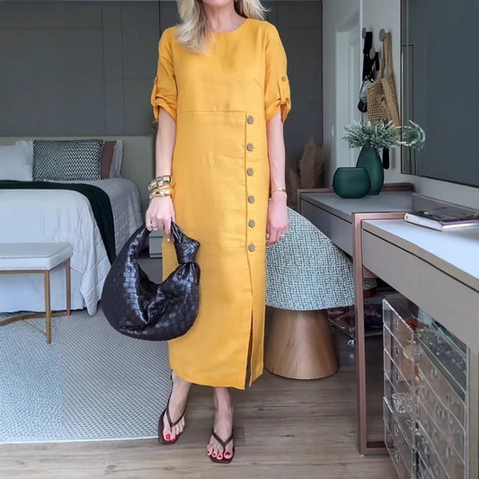 🌸NEUER HEIßER VERKAUF✨Maxikleid mit seitlichem Schlitz und Knopfleiste für Damen