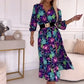 Elegantes Damenkleid mit Blumendruck, V-Ausschnitt und Seitenschlitz