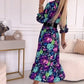 Elegantes Damenkleid mit Blumendruck, V-Ausschnitt und Seitenschlitz