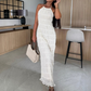 Sexy plissiertes Neckholder-Maxikleid mit rückenfreiem Schnitt