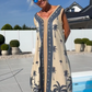 Lässiges, ärmelloses Damenkleid mit V-Ausschnitt und Print