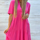 🌸 49 % RABATT JETZT! 🌸 Bequemes, einfarbiges Kleid mit Reversknopfleiste