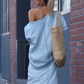 Damen diagonales Schultertop mit gespaltenem Denim-Maxirock