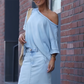 Damen diagonales Schultertop mit gespaltenem Denim-Maxirock
