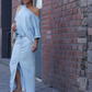 Damen diagonales Schultertop mit gespaltenem Denim-Maxirock
