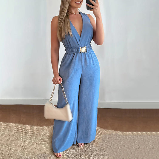 Ärmelloser Jumpsuit mit weitem Bein und V-Ausschnitt für Damen