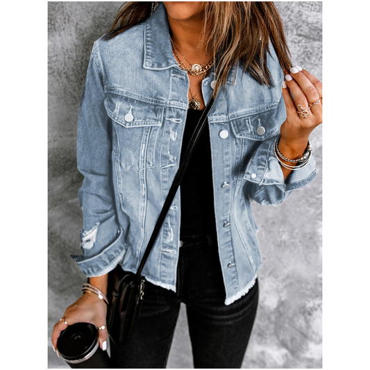 🔥Einzigartige Jeansjacken mit offenem Saum und langen Ärmeln für Damen