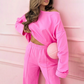 Modisches und minimalistisches 2-teiliges Set aus Oberteil mit Rundhalsausschnitt und Hose mit weitem Bein