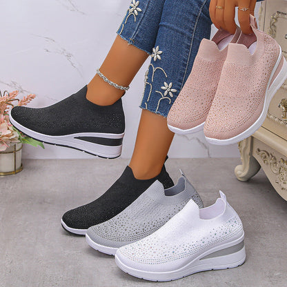 Damen-Sneakers mit Strass-Mesh und Keilabsatz