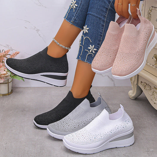 Damen-Sneakers mit Strass-Mesh und Keilabsatz