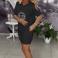 Kleid mit Kapuze und Buchstabenprint in großen Größen