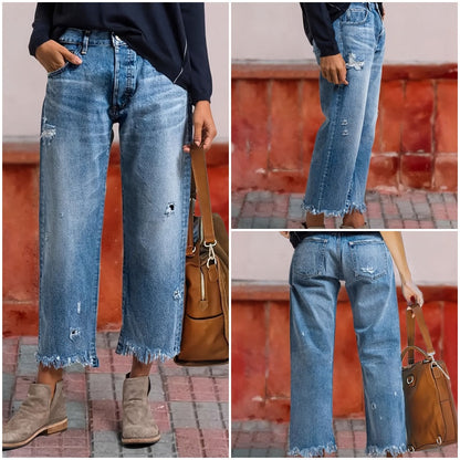 Gerade geschnittene Denim-Crop-Hose