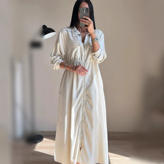 Langärmliges Kleid mit Reißverschluss und Taillenbesatz