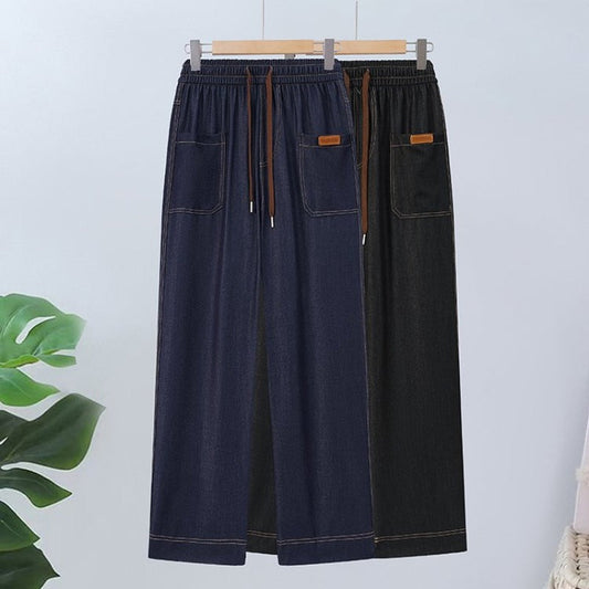 Hose mit geradem Bein und hoher Taille und Kordelzug